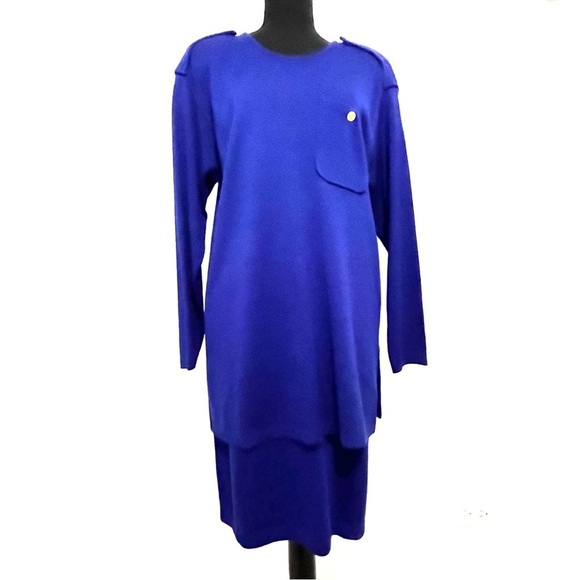 Liz Claiborne Collection knit tunic skirt set Royal Blue Y2K Excellent Condition - Picture 3 of 13